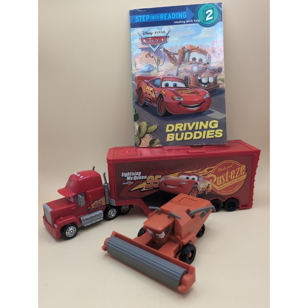 Disney Pixar Cars Lot Mack Truck Hauler Playset Frank Combine Harvester Book